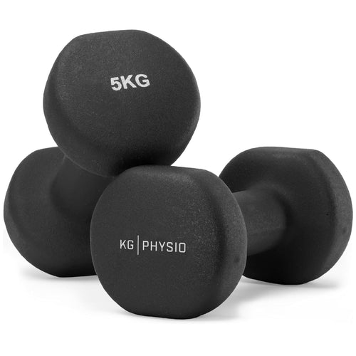 KG PHYSIO Neopren Kurzhanteln 2er Set aus Gusseisen mit Übungsposter, hexagonale Form, neoprenbeschichtet