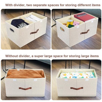 TYEERS Stoffbox mit Fächern – Beige 3er-Set 55x33x30 cm