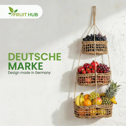 FRUIT HUB Obstkorb hängend aus Seegras – Hängekorb mit 3 Etagen