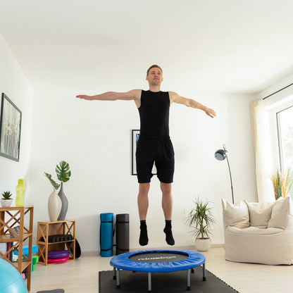 Relaxdays Fitness-Trampolin faltbar, Indoor, blau-schwarz