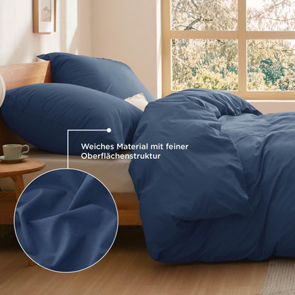 BEDSURE Bettwäsche-Set Baumwolle Blau 155x220 cm, 3-teilig