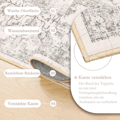 HUGEAR Vintage Runder Teppich - Waschbar Grau 150cm