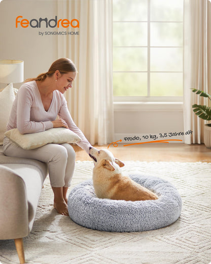 Feandrea Hundebett Donut, waschbares Katzenbett, Plüsch, 80 cm, grau