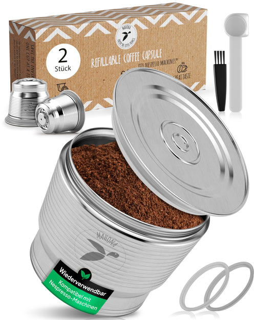 mahona Nachfüllbare Espressokapseln Edelstahl für Nespresso, 2 Stück