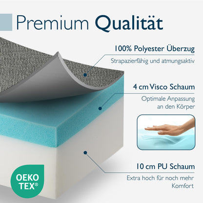 Beautissu Premium XL Klappmatratze Gästebett Visco 90x200cm Grau