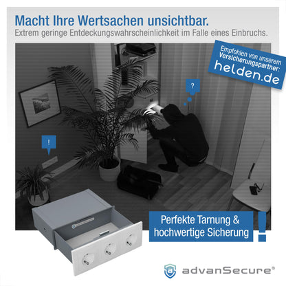 advanSecure® Steckdosen-Tresor – 3er-Steckdosen-Attrappe
