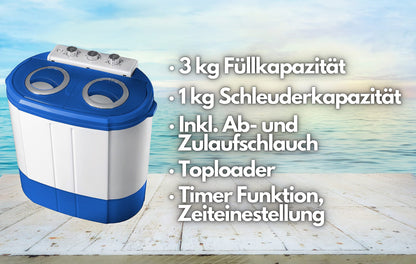 Steinborg Reisewaschmaschine 3KG mit Schleuder 2 Kammern - Grau/Weiss