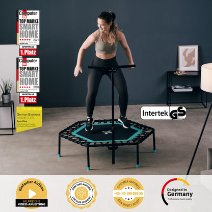 SportPlus Fitness Trampolin Indoor – Haltestange, Gummiseile
