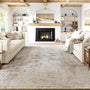 HUGEAR Teppich Wohnzimmer 240 x 300 cm, Beige Grau, waschbar, Kurzflor mit abstraktem Muster und rutschfester Unterseite