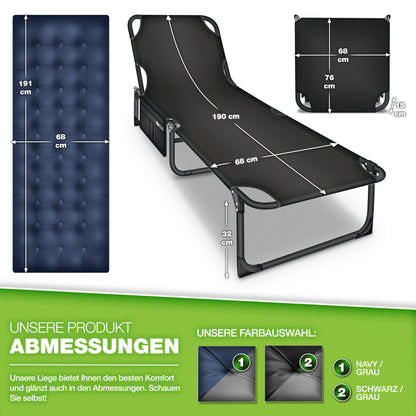 tillvex Campingbett klappbar mit Nackenkissen und Seitentasche