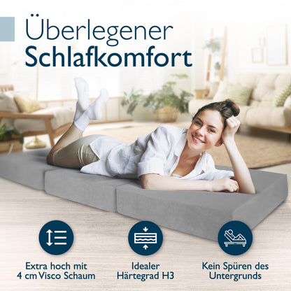 Beautissu Premium XL Klappmatratze Gästebett Visco 90x200cm Grau