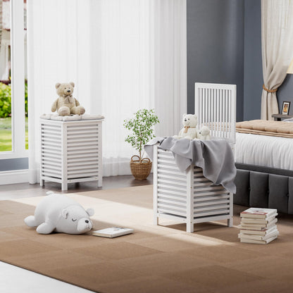 SMIBUY Grosser Wäschekorb Bambus mit Deckel – Weiss