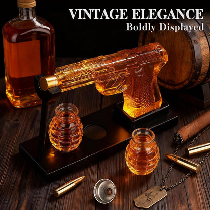 Oaksea Whisky Karaffe Set – Dekanter mit 2 Gläsern und Ausgiesser