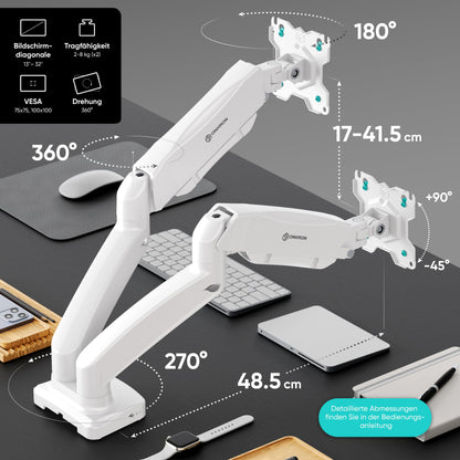 ONKRON G160 Dual Monitor Halterung Gasdruckfeder - Weiss