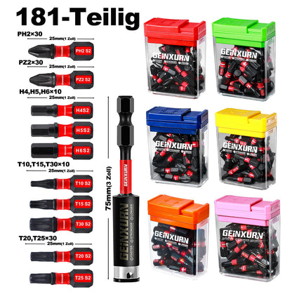GEINXURN Schraubendreher-Bits Set 180-teilig, S2-Stahl, magnetisch