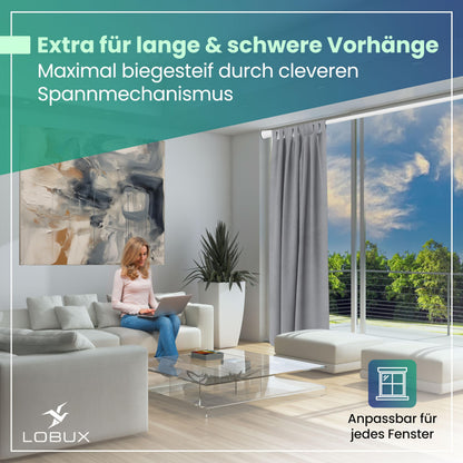 LOBUX Gardinenstange ohne Bohren, Teleskopstange weiss, 110-250 cm