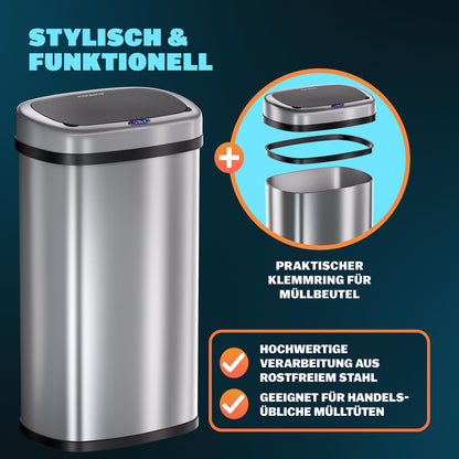 Monzana Sensor Mülleimer Küche 58 L Automatik - Silber