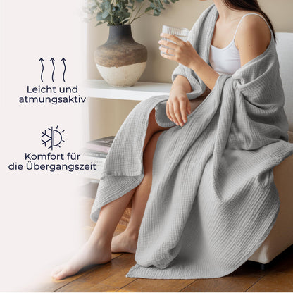 Dreamzie Musselin Tagesdecke 150x200 cm Baumwolle Hellgrau