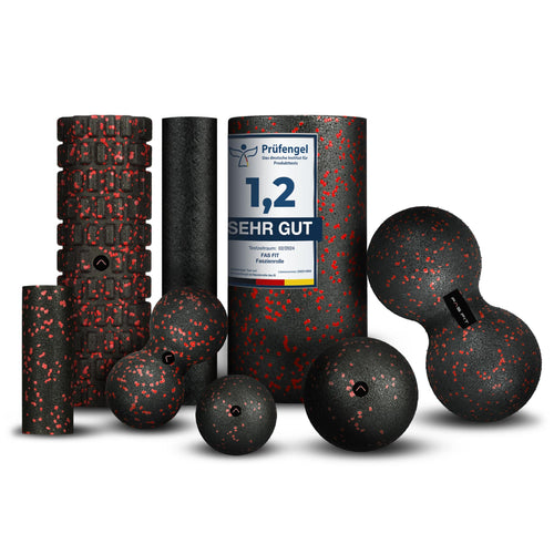 Fas Fit Faszienrolle Set 8-teilig rot – Faszienball und Massageball aus Schaumstoff für Faszientraining