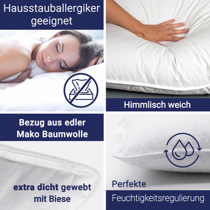 ZOLLNER Deluxe Daunenkissen 100% Daunen Hotelqualität – 80x80 cm