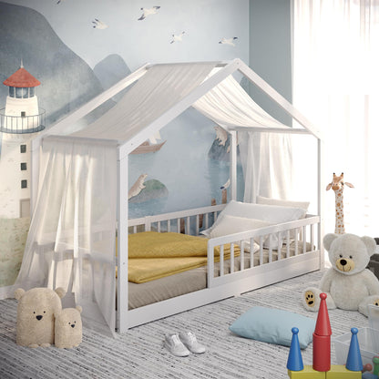 CADANI Malte Montessori Hausbett 90x200 cm Weiss – Umbaubar