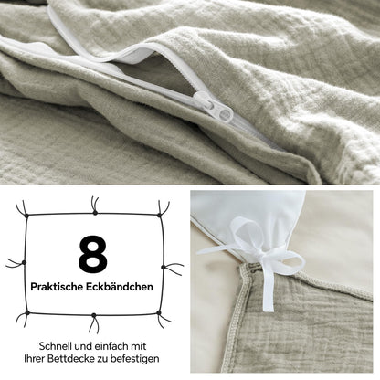 BEDELITE Musselin Bettwäsche 200x200 cm, 3-teilig, Taupe