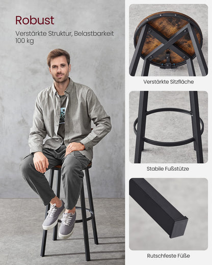 VASAGLE Barhocker 2er Set Industrie-Design - Vintagebraun-Schwarz