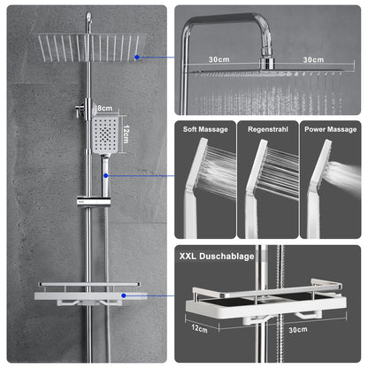 JOHO Edelstahl Duschsystem - Regendusche Chrom 30x30cm ohne Armatur