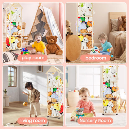 BIBOKLTIY Plüschtierregal – Holz, 150cm, auf Rollen