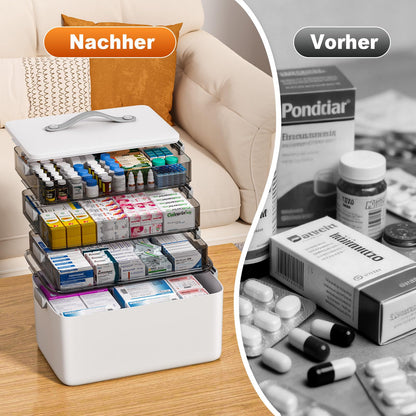 MOPUP Medikamentenbox mit Tragegriff, 4 Ebenen, 37 x 23 x 32 cm