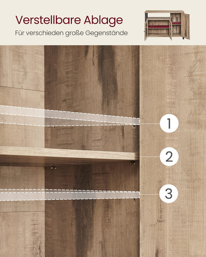 VASAGLE Sideboard Landhaus 3 Türen eichenbraun-schwarz LSC096B50