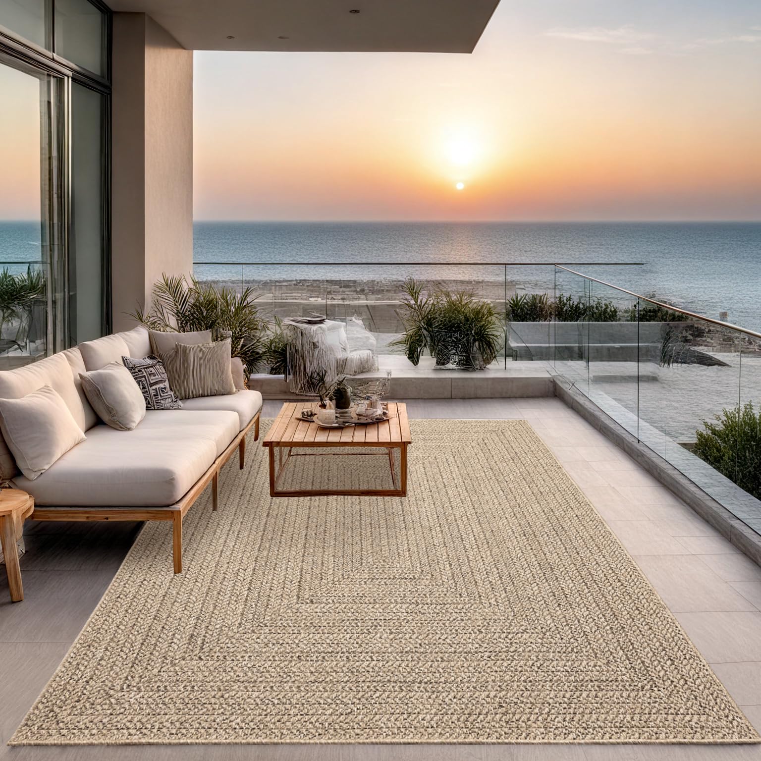 the carpet Kansas Outdoor Teppich Jute-Look, Natur, ca. 240 x 340 cm