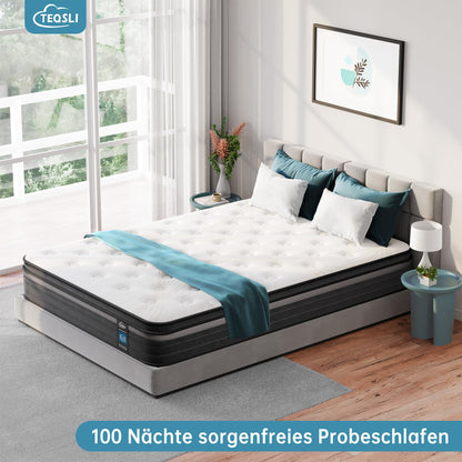 TeQsli Taschenfederkernmatratze 140x200 cm H3 mit Gel-Memory-Schaum