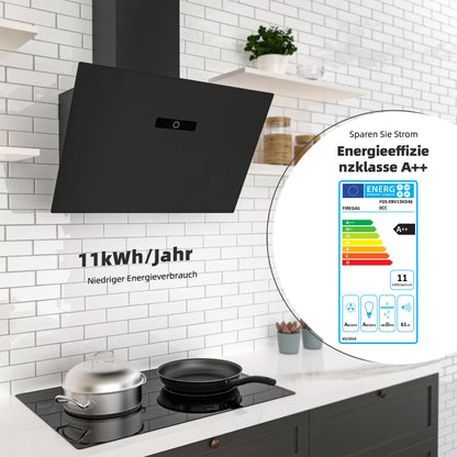 FIREGAS Kopffrei Dunstabzugshaube – 60cm Schwarz Glas Bürstenlos