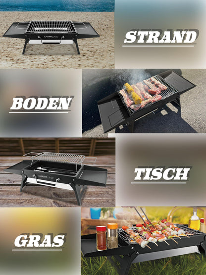 Charmline Holzkohlegrill faltbar, tragbarer Campinggrill schwarz