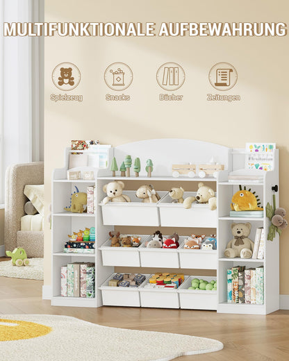 Hzuaneri Kinderregal aus Holz mit 8 Stoffschubladen, weiss, 140 cm
