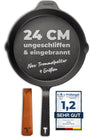 TECOR Gusseisenpfanne 24 cm Induktion ungeschliffen mit hohem Rand, schwarze Bratpfanne aus Gusseisen