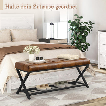 LUE BONA 113cm Schuhbank Sitzbank Flur - Gelblich Braun