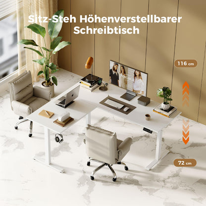 Agilestic Eckschreibtisch Höhenverstellbar – 160x140 cm Weiss