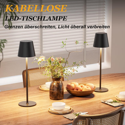 PreeOtti Akku LED Tischlampe kabellos 2er Set, Touch dimmbar, schwarz