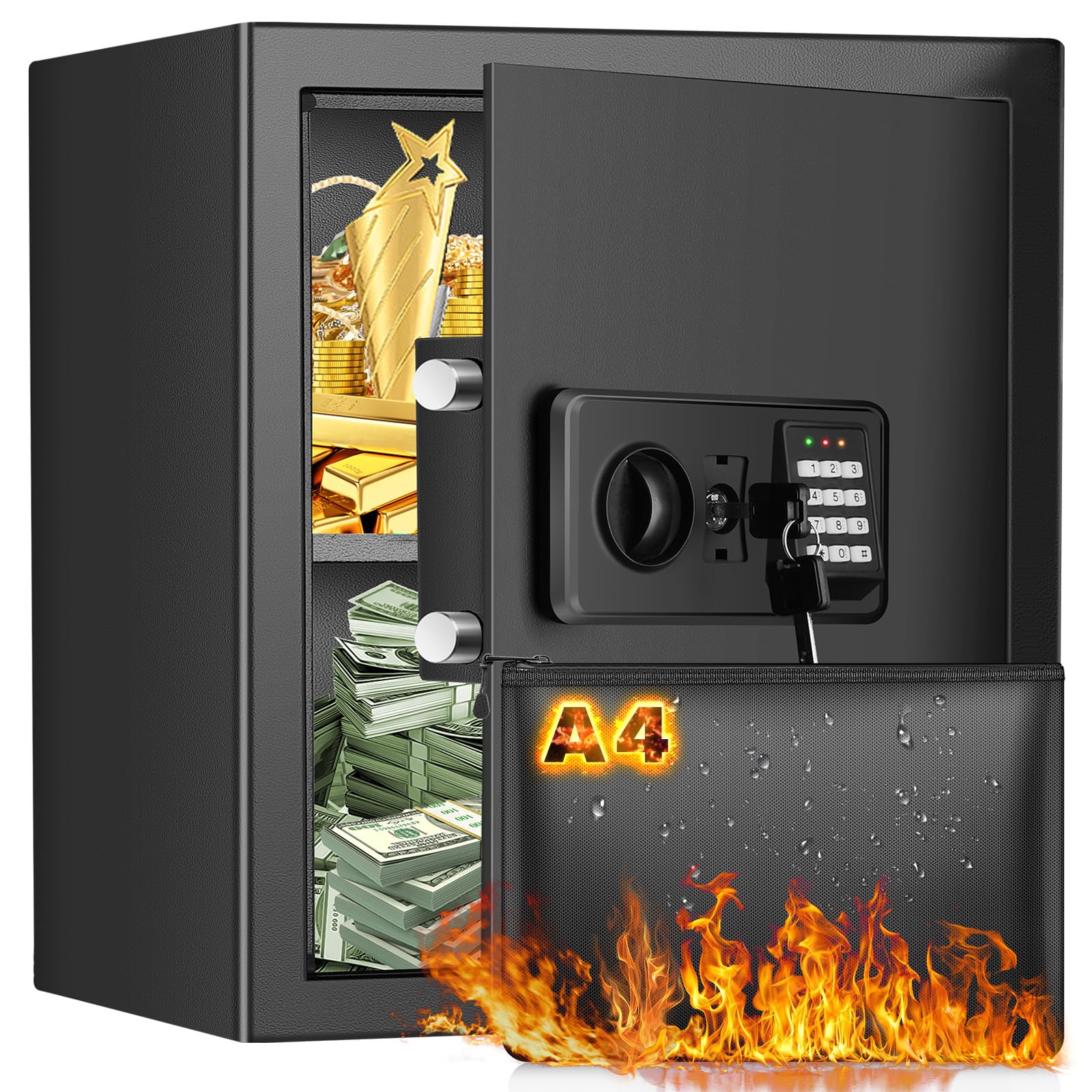 Digitaler Tresor Safe Heim-/Möbeltresor - 40L Feuerfest. Dunkelgrauer Stahlsafe. Schützt 40L Wertsachen feuerfest zur Möbelmontage.