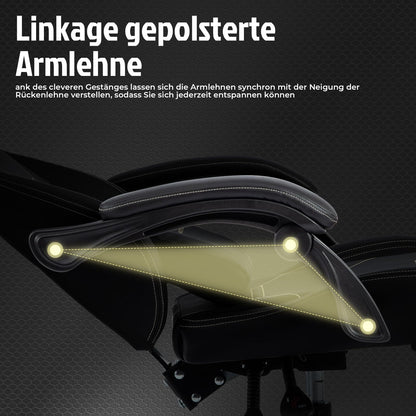 WOTSTA Gaming Stuhl ergonomisch mit Fussstütze, schwarz