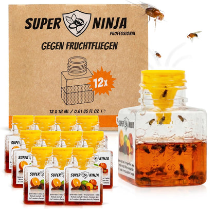 Super Ninja Fruchtfliegenfalle für den Innenbereich, 12er-Pack – Flaschen mit natürlichem Flüssigköder