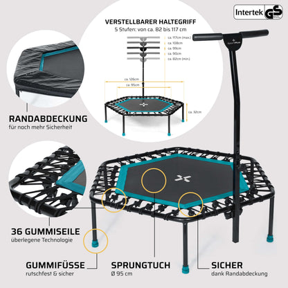 SportPlus Fitness Trampolin Indoor – Haltestange, Gummiseile
