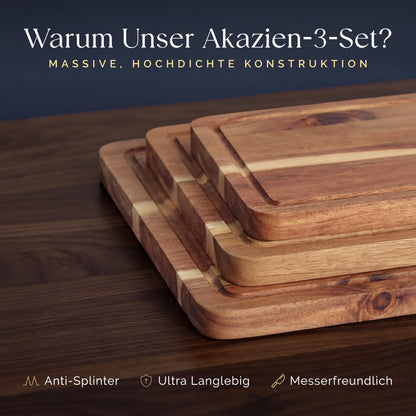 Deer & Oak Schneidebrett-Set Akazie, 3-teilig mit Ständer und Öl