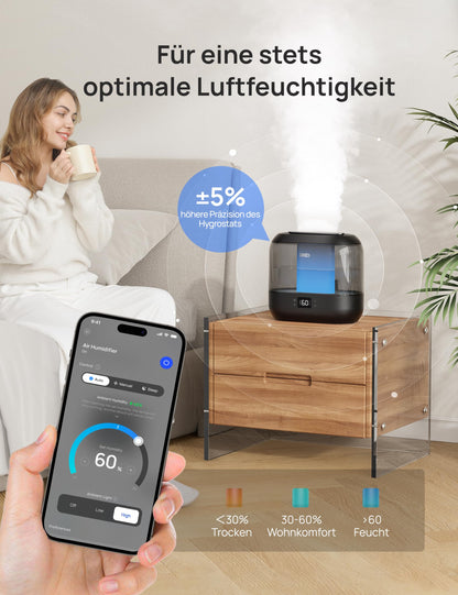 Dreo Smart Luftbefeuchter 4L Ultraschall mit App-Steuerung, schwarz