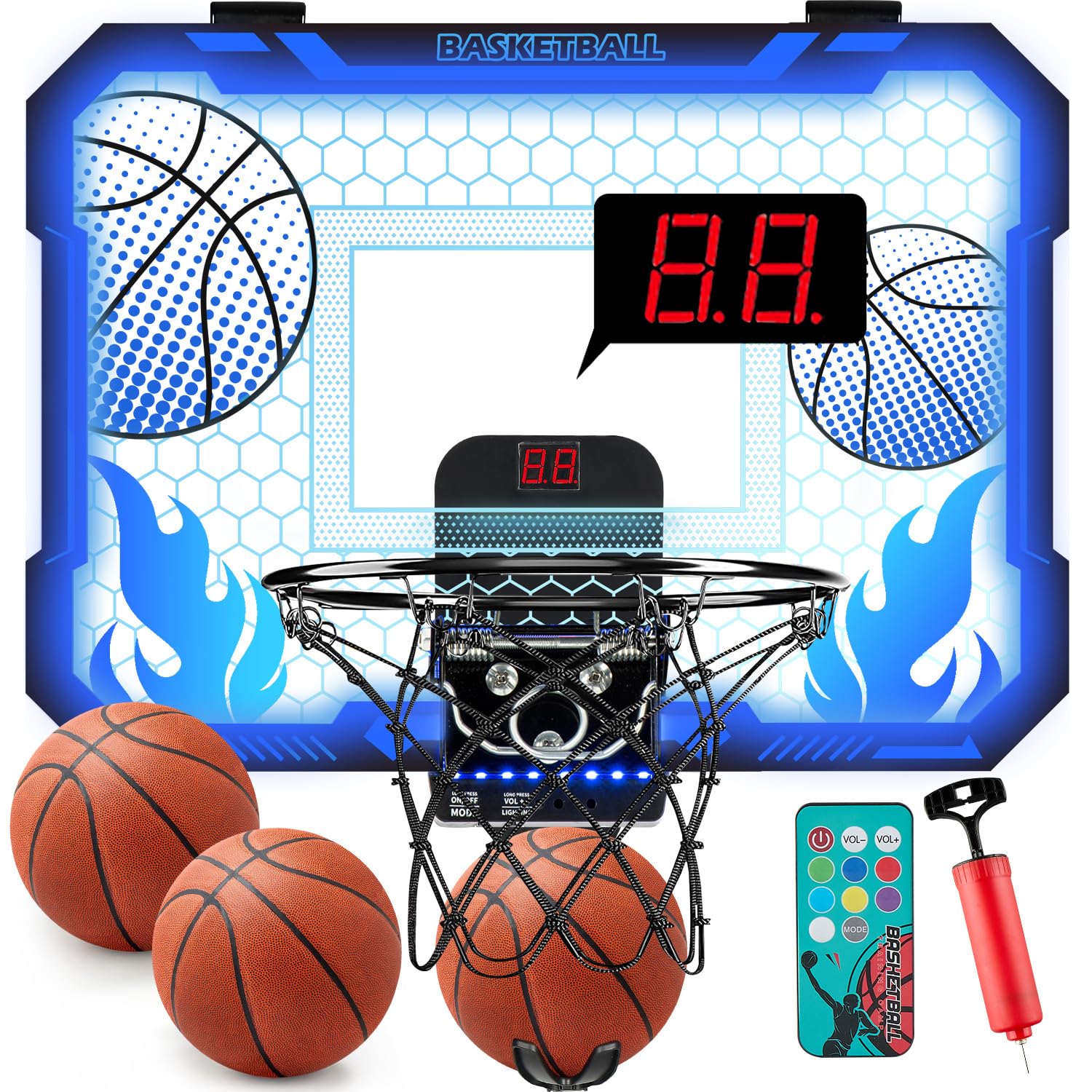 VROGTIK Indoor Basketballkorb für Kinder mit LED und Anzeigetafel – Montage über der Tür