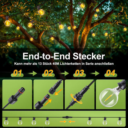 JEKEMORYE Lichterkette Aussen 45M G40 Birnen - Wasserdicht