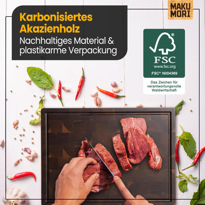 MAKUMORI Schneidebrett Stirnholz Akazie karbonisiert 40x29x3cm