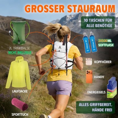 ONETOALL Laufweste mit 2 Trinkflaschen 500 ml, reflektierend, weiss